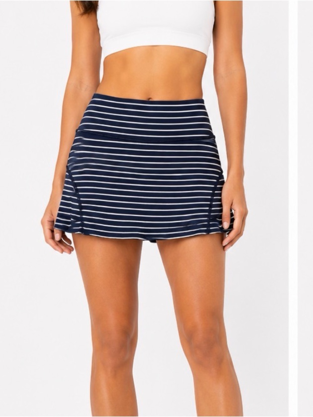 Athleta Navy and White Striped Swim Skirt with Built-In Liner‎